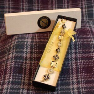 NWT Napier Black and White Enamel Rhinestone Bracelet